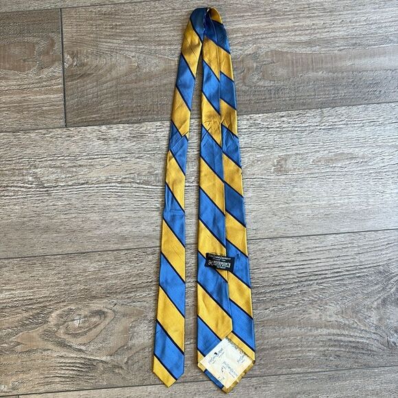 Vintage Yves Saint Laurent For Hudson Men’s Store Blue & Yellow Striped Tie - Picture 4 of 4